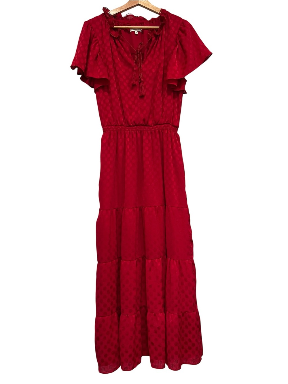 Max Studio Shiny dot jacquard flutter sleeves maxi dress size L